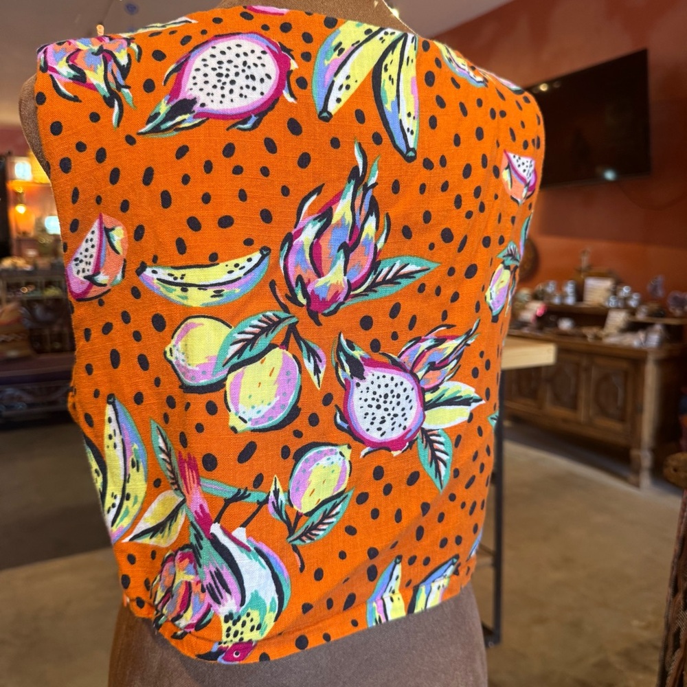 SOLD Tropical Orange Linen blend Floral Crop Top Large - Picture 6 of 12